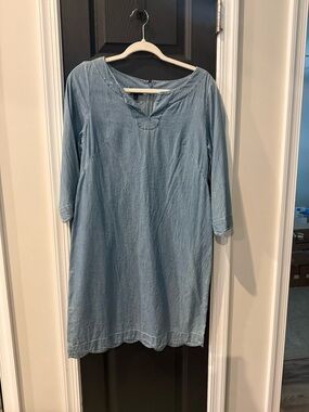 Light Wash Denim Tunic with V-Notch Neckline